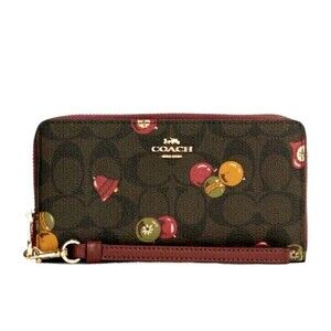 New Coach C7411 Long Zip Around Wallet with Ornament Print Brown / Black Multi